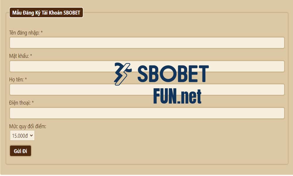Mẫu đăng ký tài khoản của Sbobet Fun